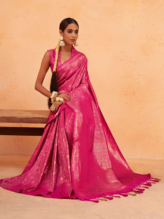Pink Kanjivaram Art Silk Saree With Blouse Piece