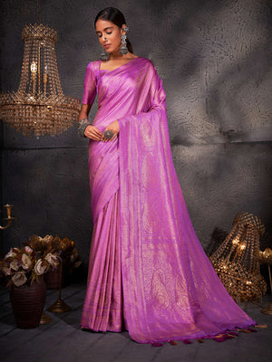 Lilac Kanjivaram Art Silk Saree With Blouse Piece