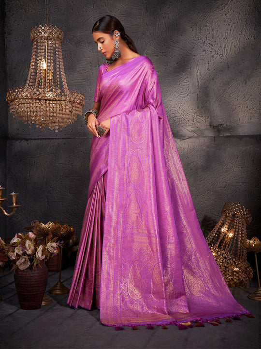 Lilac Kanjivaram Art Silk Saree With Blouse Piece