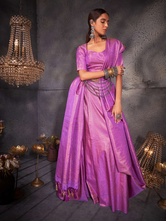 Lilac Kanjivaram Art Silk Saree With Blouse Piece