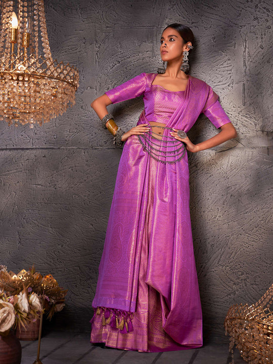 Lilac Kanjivaram Art Silk Saree With Blouse Piece