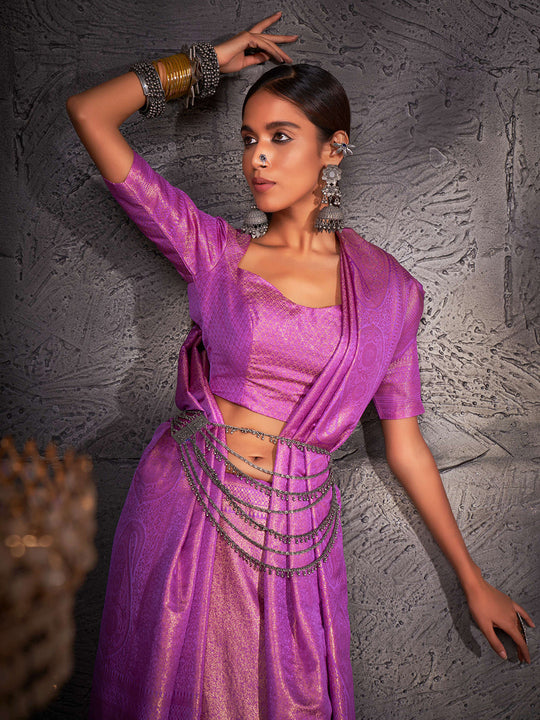 Lilac Kanjivaram Art Silk Saree With Blouse Piece