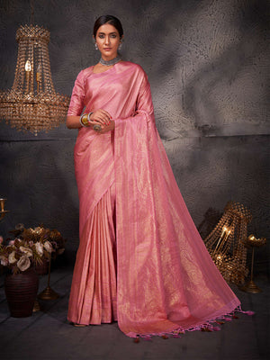 Pink Kanjivaram Art Silk Saree With Blouse Piece