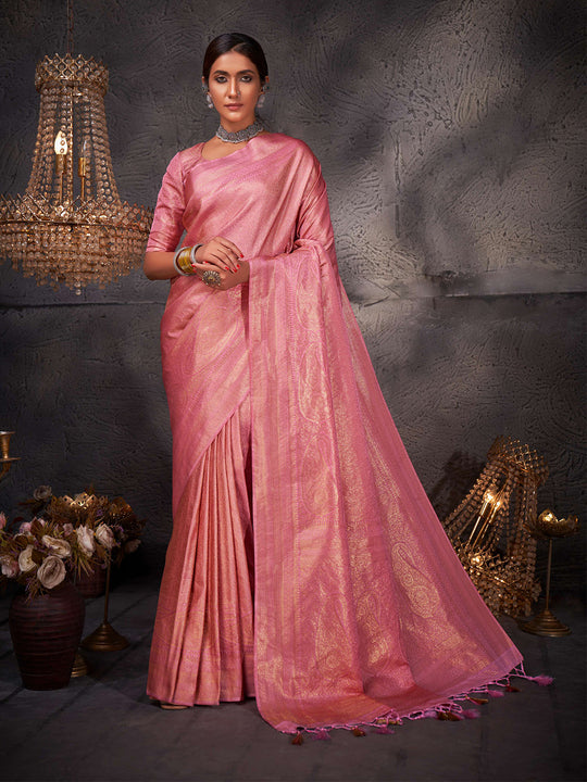 Pink Kanjivaram Art Silk Saree With Blouse Piece