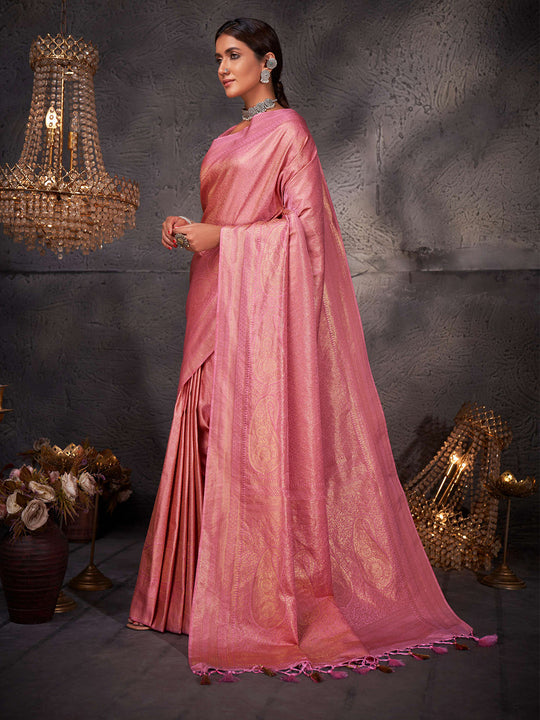 Pink Kanjivaram Art Silk Saree With Blouse Piece