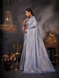 Light Blue Kanjivaram Art Silk Saree With Blouse Piece