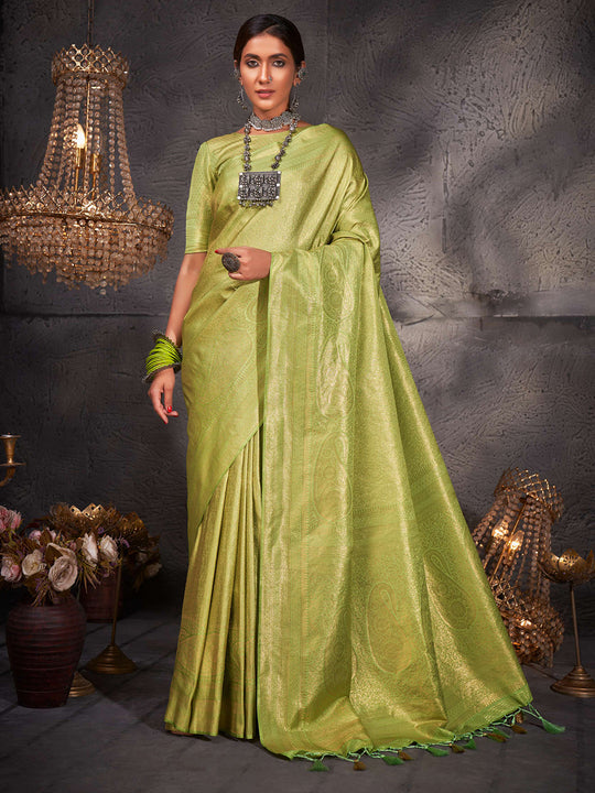 Light Green Kanjivaram Art Silk Saree With Blouse Piece