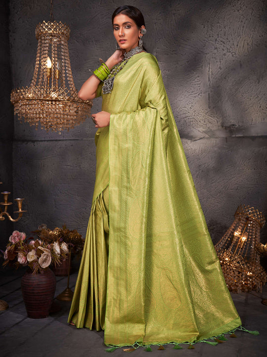 Light Green Kanjivaram Art Silk Saree With Blouse Piece