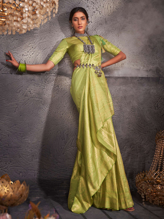 Light Green Kanjivaram Art Silk Saree With Blouse Piece