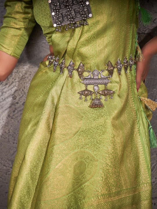 Light Green Kanjivaram Art Silk Saree With Blouse Piece