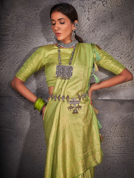 Light Green Kanjivaram Art Silk Saree With Blouse Piece