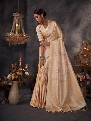 Off-White Kanjivaram Art Silk Saree With Blouse Piece