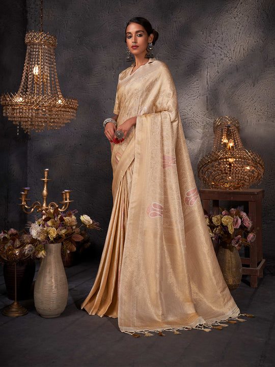 Off-White Kanjivaram Art Silk Saree With Blouse Piece