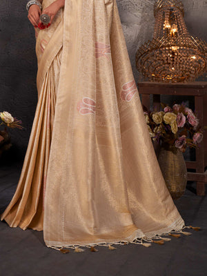 Off-White Kanjivaram Art Silk Saree With Blouse Piece