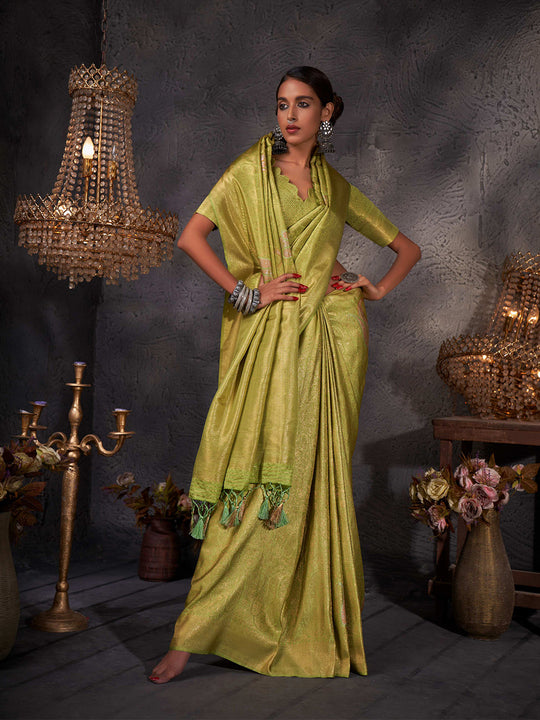 Light Green Kanjivaram Art Silk Saree With Blouse Piece