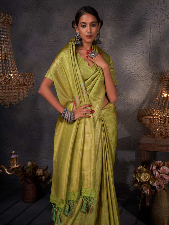 Light Green Kanjivaram Art Silk Saree With Blouse Piece