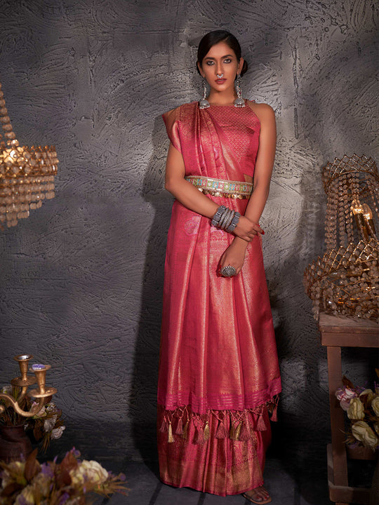 Red Kanjivaram Art Silk Saree With Blouse Piece