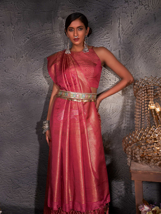 Red Kanjivaram Art Silk Saree With Blouse Piece