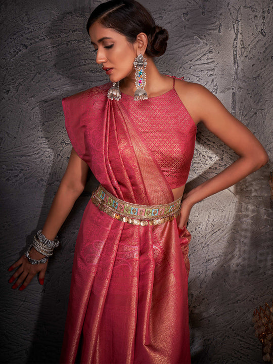 Red Kanjivaram Art Silk Saree With Blouse Piece