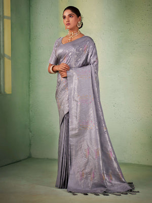Grey Kanjivaram  Art Silk Saree With Blouse Piece