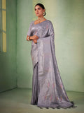 Grey Kanjivaram  Art Silk Saree With Blouse Piece