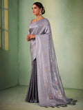 Grey Kanjivaram  Art Silk Saree With Blouse Piece