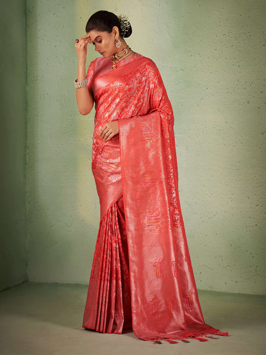 Red Kanjivaram Art Silk Saree With Blouse Piece