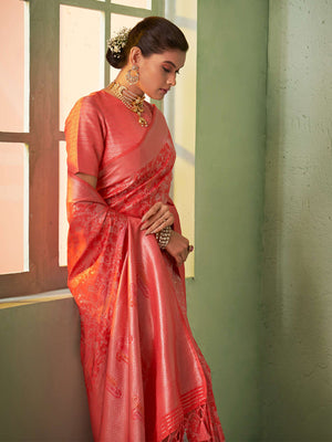 Red Kanjivaram Art Silk Saree With Blouse Piece