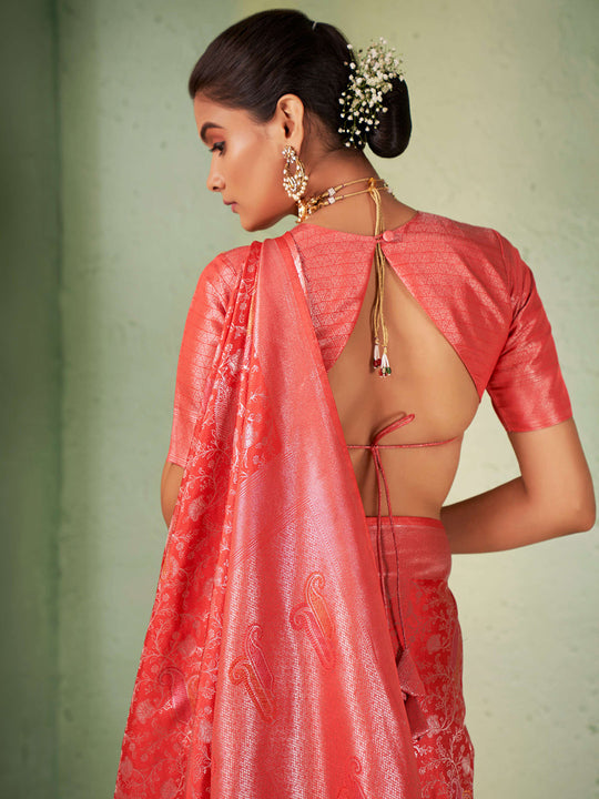 Red Kanjivaram Art Silk Saree With Blouse Piece