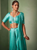 Turquoise Blue Kanjivaram Art Silk Saree With Blouse Piece