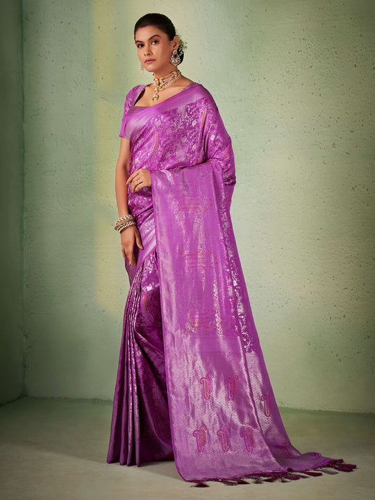 Purple Kanjivaram Art Silk Saree With Blouse Piece