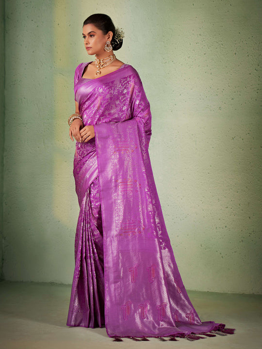 Purple Kanjivaram Art Silk Saree With Blouse Piece
