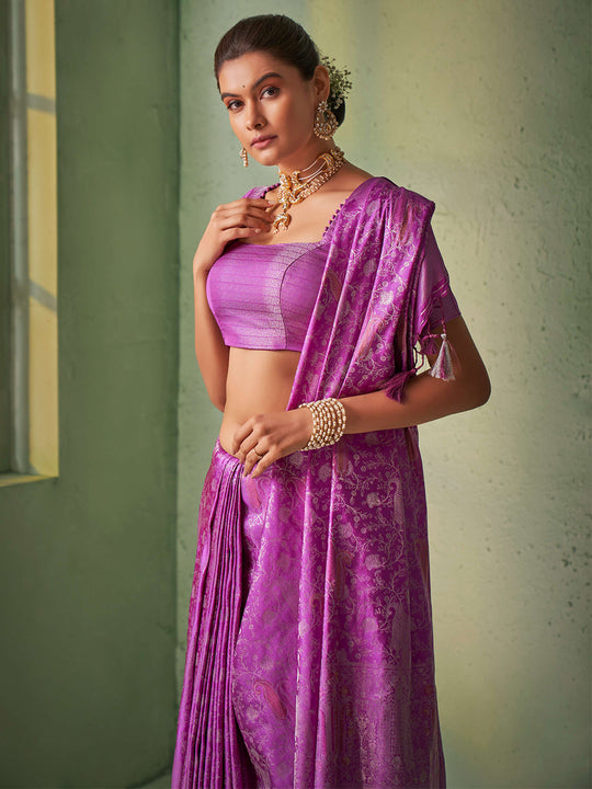 Purple Kanjivaram Art Silk Saree With Blouse Piece
