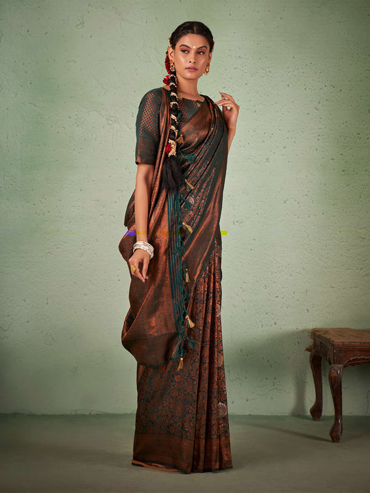 Dark Green Kanjivaram Art Silk Saree With Blouse Piece