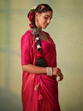 Dark Pink Kanjeevaram Art Silk Saree With Blouse Piece