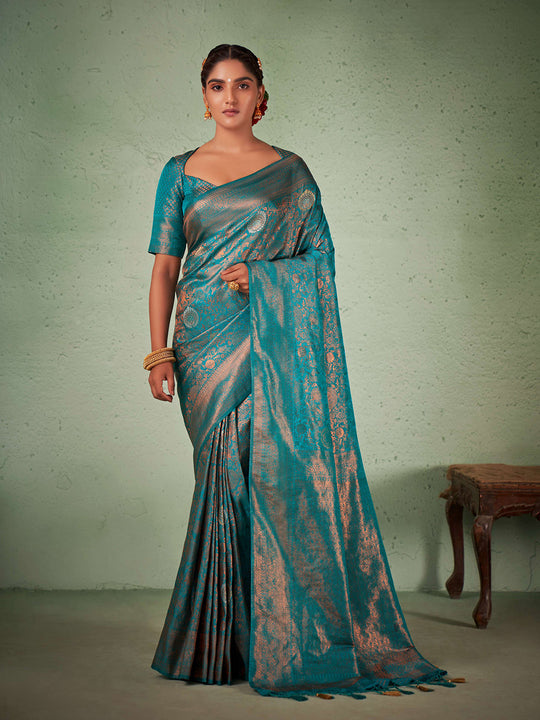 Blue Kanjivaram Art Silk Saree With Blouse Piece