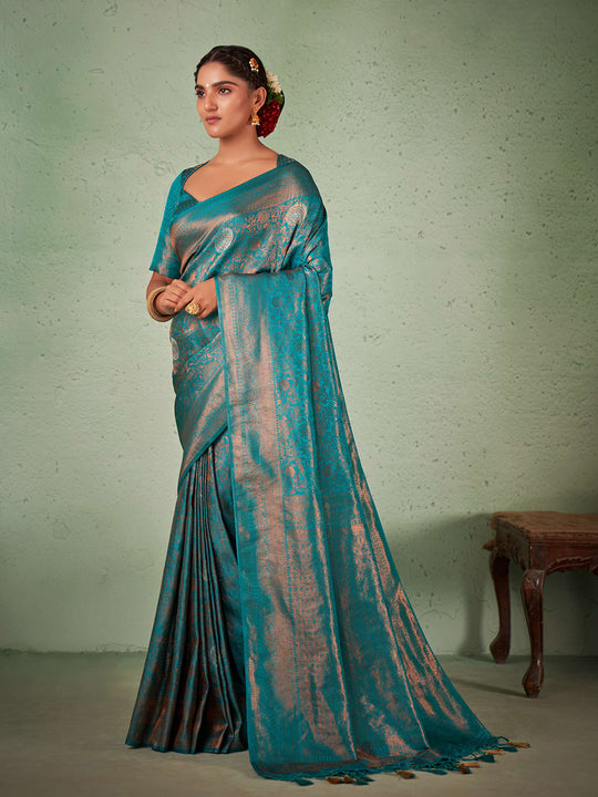 Blue Kanjivaram Art Silk Saree With Blouse Piece