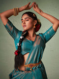 Blue Kanjivaram Art Silk Saree With Blouse Piece