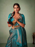 Blue Kanjivaram Art Silk Saree With Blouse Piece