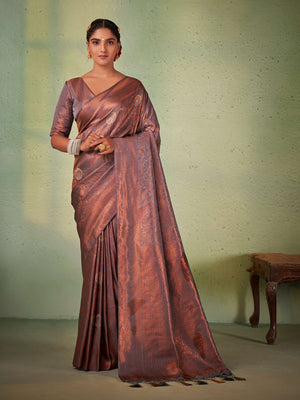 Grey Kanjivaram Art Silk Saree With Blouse Piece