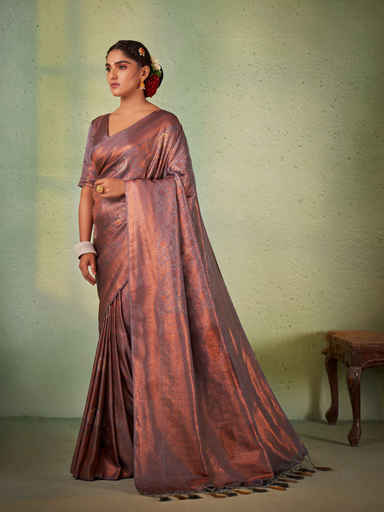 Grey Kanjivaram Art Silk Saree With Blouse Piece