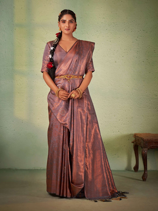 Grey Kanjivaram Art Silk Saree With Blouse Piece