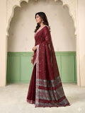 Maroon Linen Silk Handloom Saree With Blouse Piece