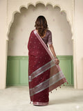 Maroon Linen Silk Handloom Saree With Blouse Piece