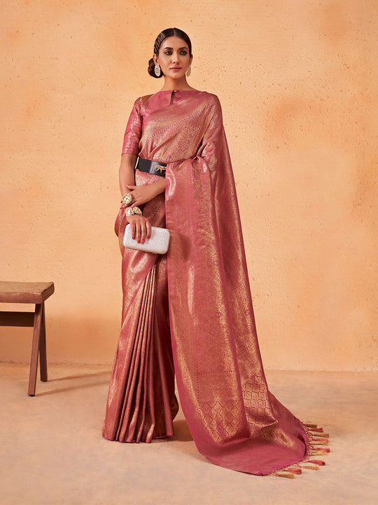 Pink Kanjivaram Art Silk Saree With Blouse Piece