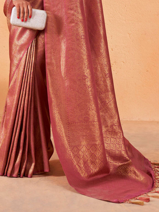 Pink Kanjivaram Art Silk Saree With Blouse Piece