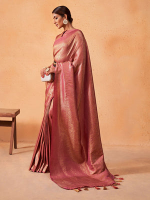 Pink Kanjivaram Art Silk Saree With Blouse Piece
