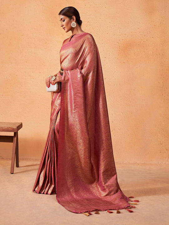 Pink Kanjivaram Art Silk Saree With Blouse Piece
