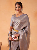 Grey Kanjivaram Art Silk Saree With Blouse Piece