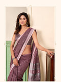 Dusty Rose Linen Silk Handloom Saree With Blouse Piece